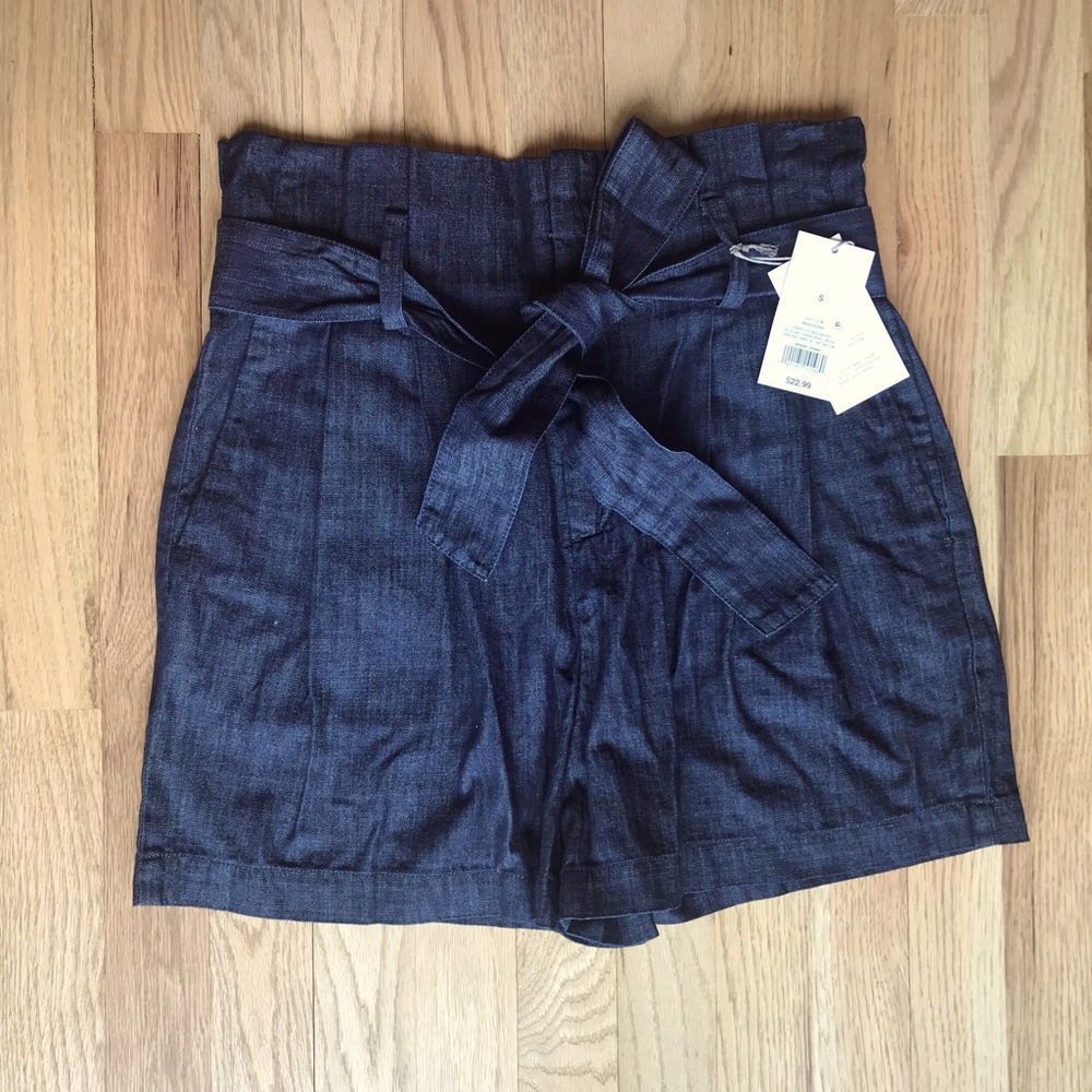 Paper bag waist denim shorts